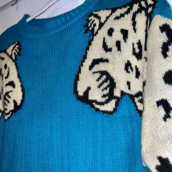 Teal Knit Sweater With Leopard Arms - Picture 2 of 2